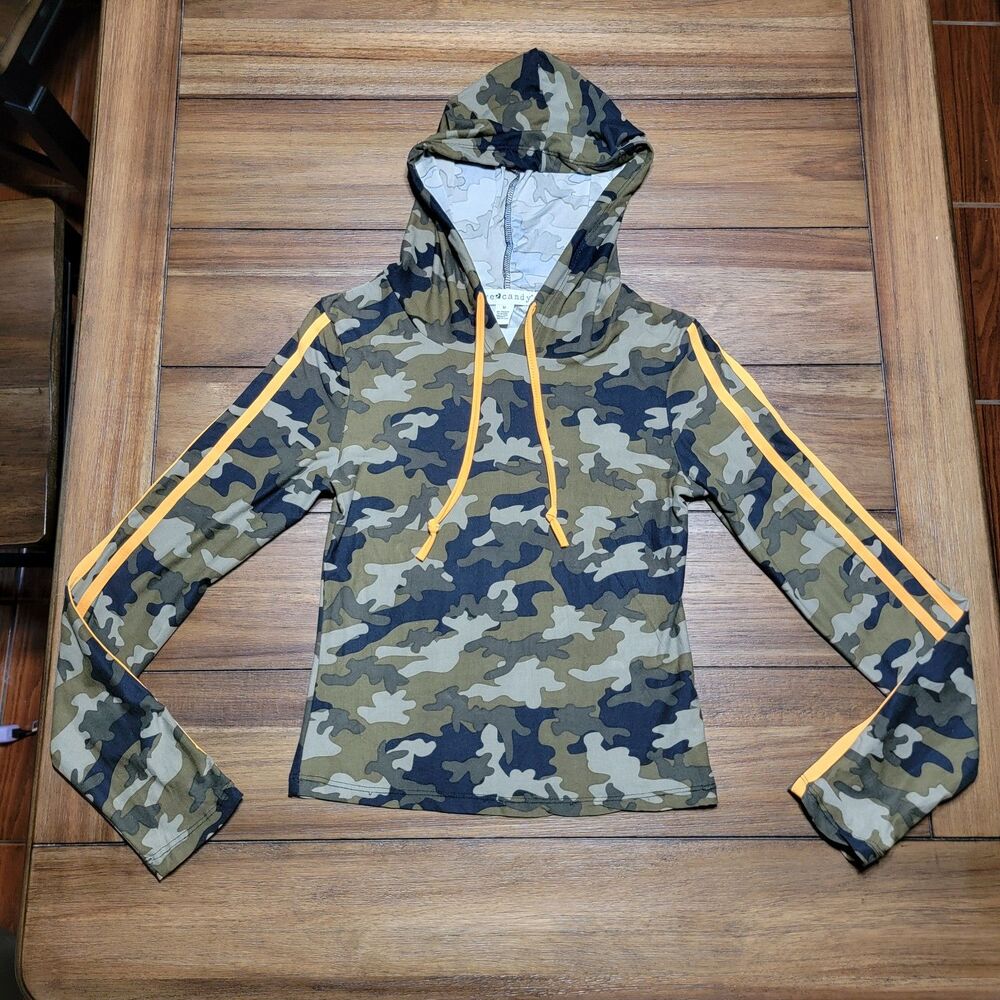 Eye Candy Hooded LS Crop Camo Tee - Size Missy Medium NWT